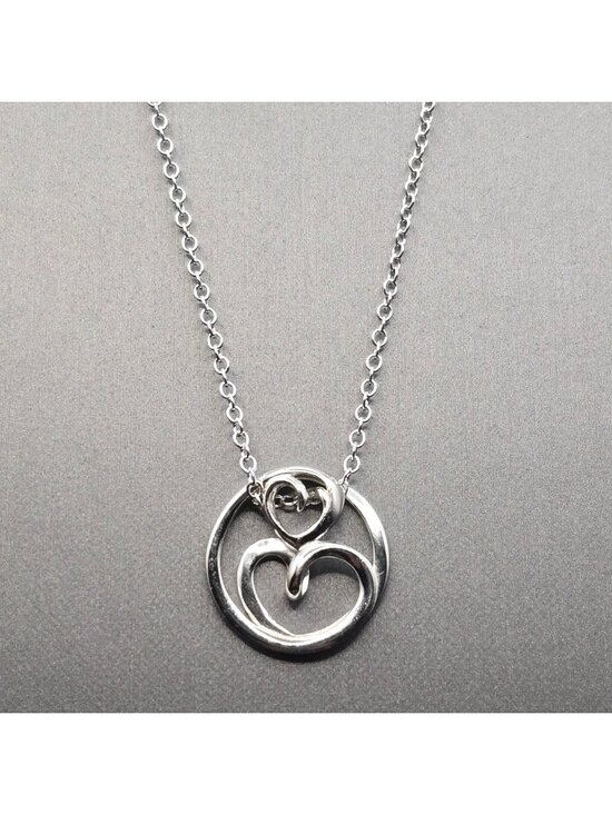 LA Jewelry - Sterling Silver Mother Daughter Heart Pendant Necklace Open Work Signed LA 925